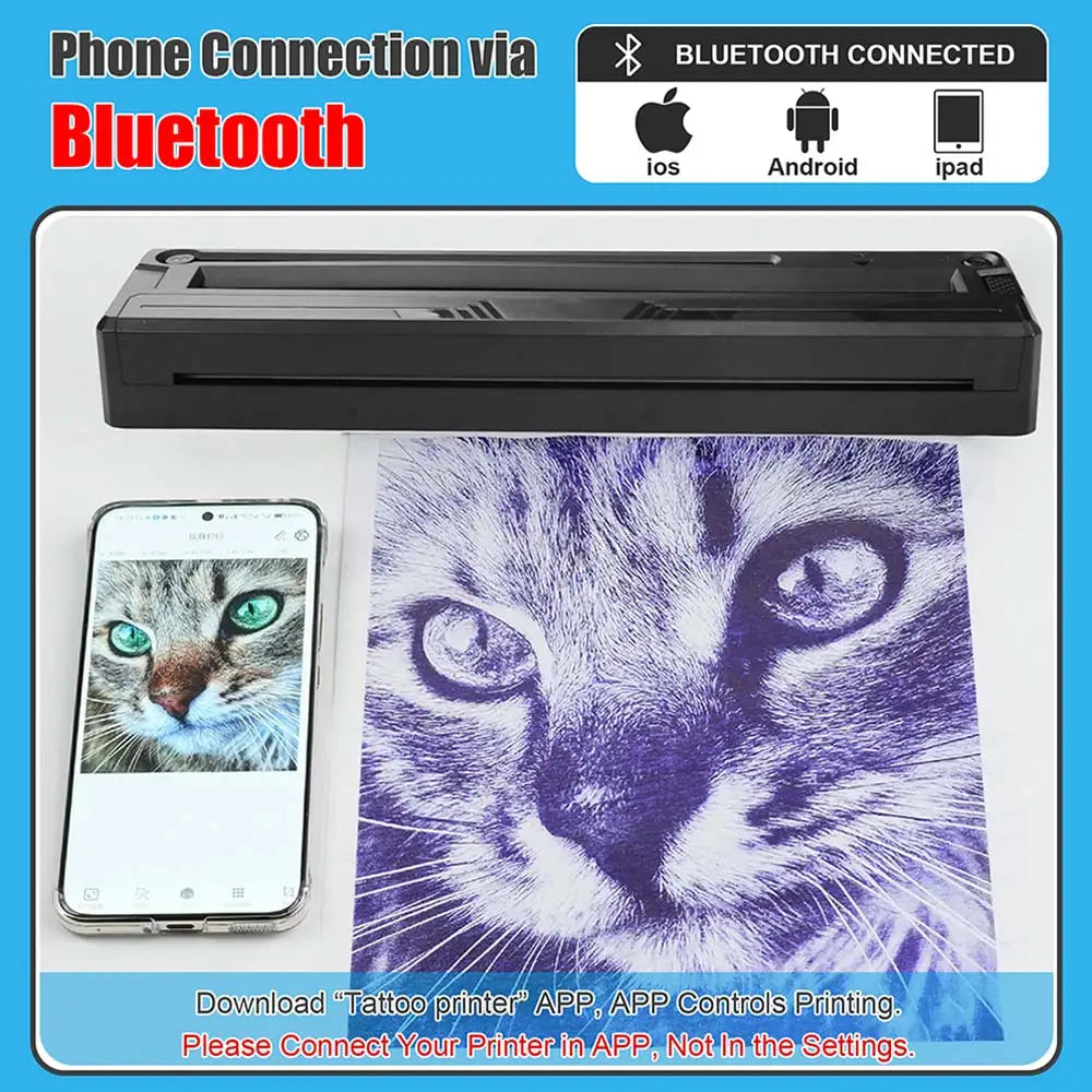 Wireless Tattoo Transfer Stencil Printer Bluetooth Thermocopier Portable Tattoo Copier Machine Tattoo Transfer Paper Supply