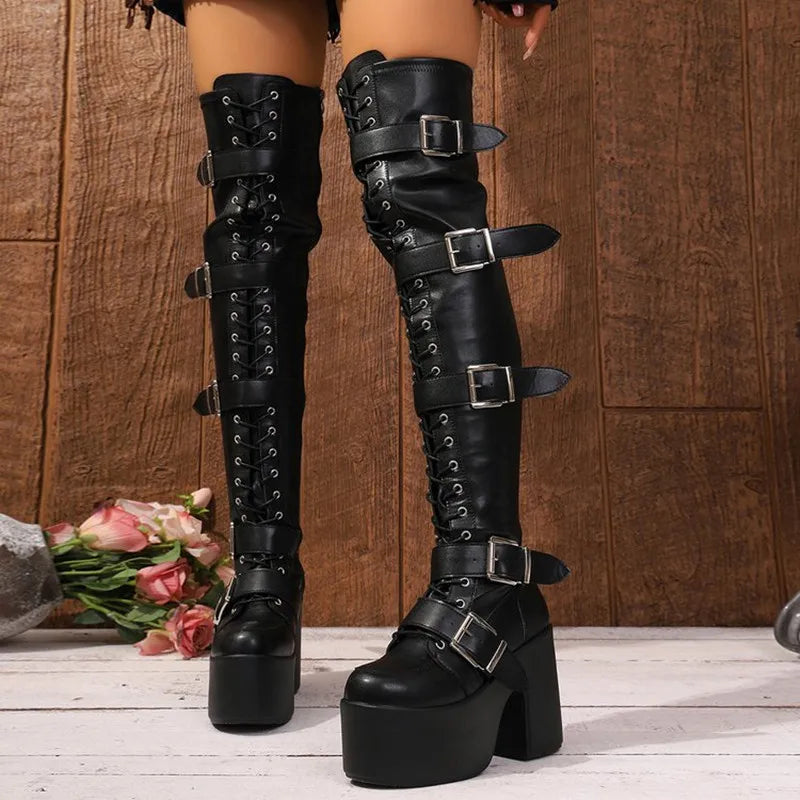 Women’s Gothic Over-the-Knee Buckle Platform Boots