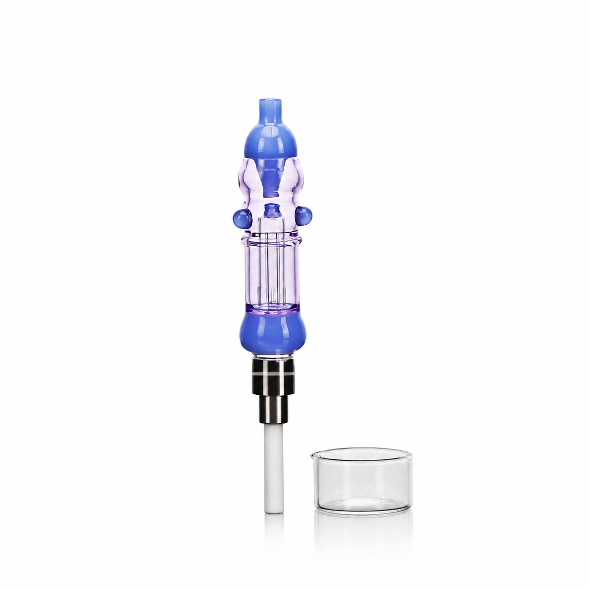 Esigo NC2346 Jade Blue nectar collector with tip and glass dish on white background