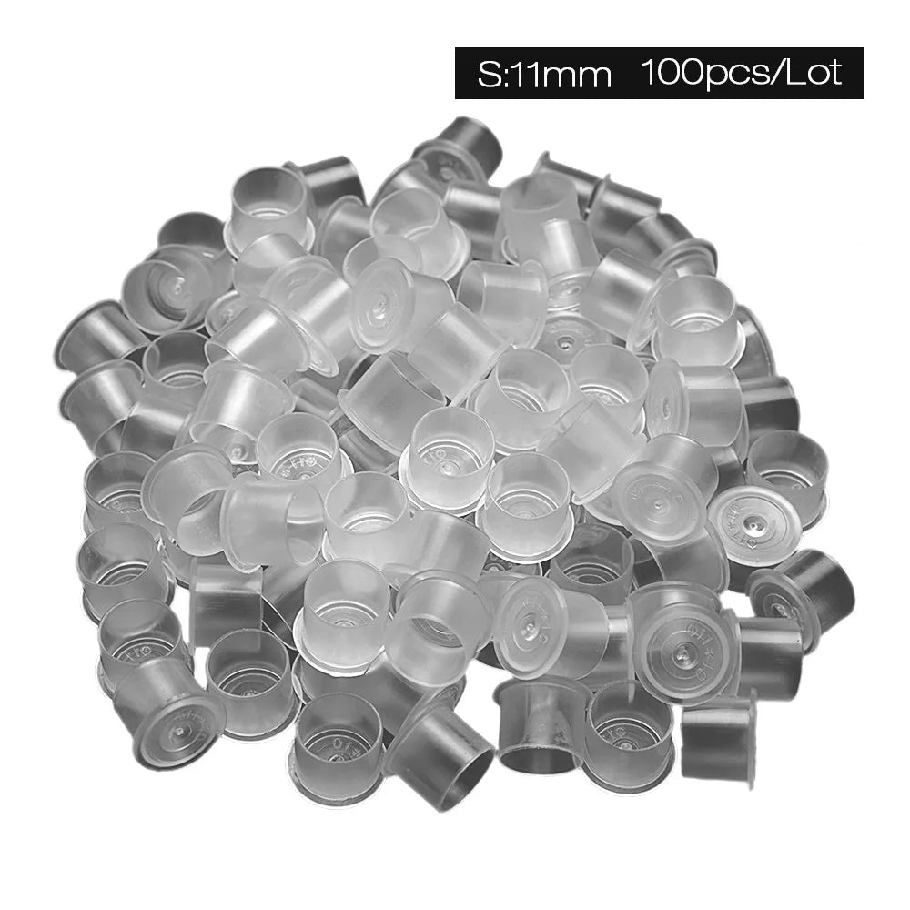 100pcs Tattoo Ink Cups Plastic Microblading Tatuagem Acessorios Pigment  Caps With Bottom S/M/L For Needle Tip Grip Power Supply