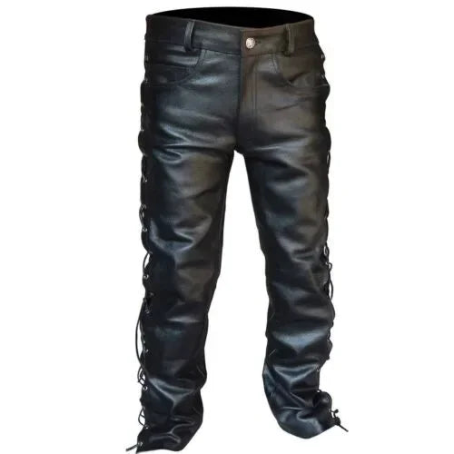 Men’s Gothic Punk Faux Leather Lace-Up Pants