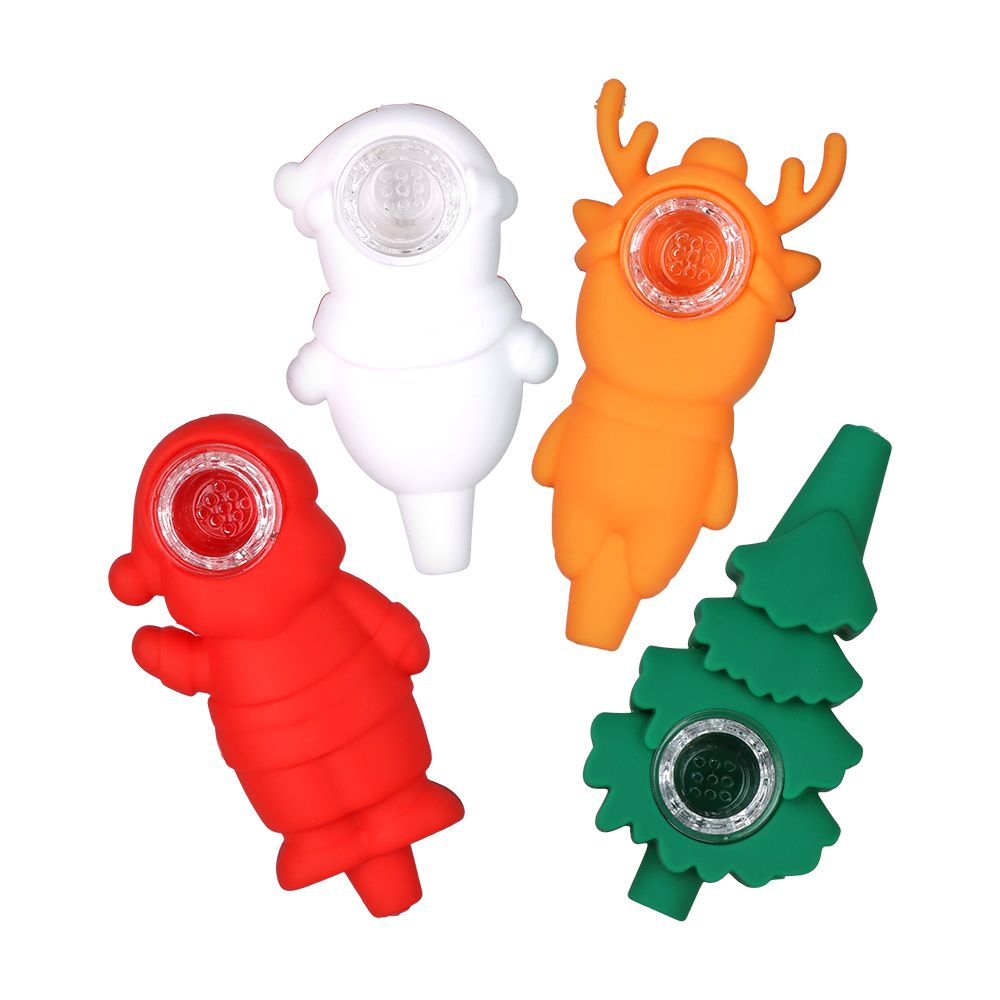 15CT FISHBOWL - Christmas Themed Silicone Hand Pipe  -  4" / Styles Vary