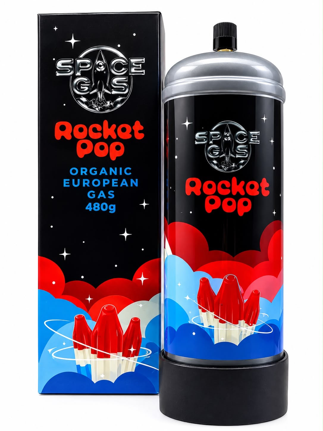 Space Gas Rocket Pop 480g tank and box