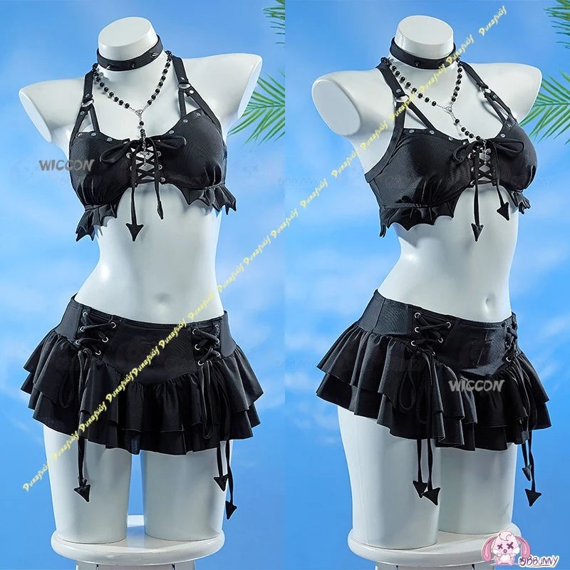 Women’s Gothic Ruffle Two-Piece Crop Top & Mini Skirt Set