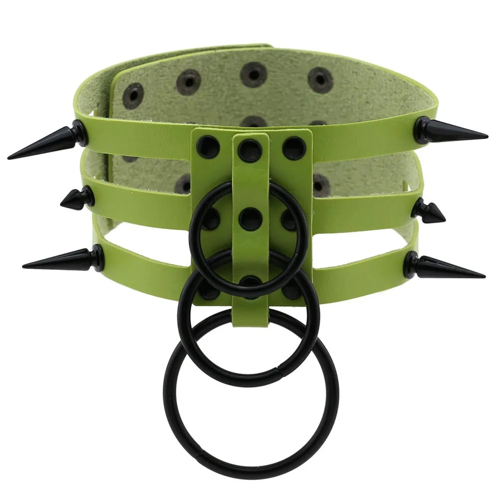 Punk Triple Strap Spike O-Ring Choker