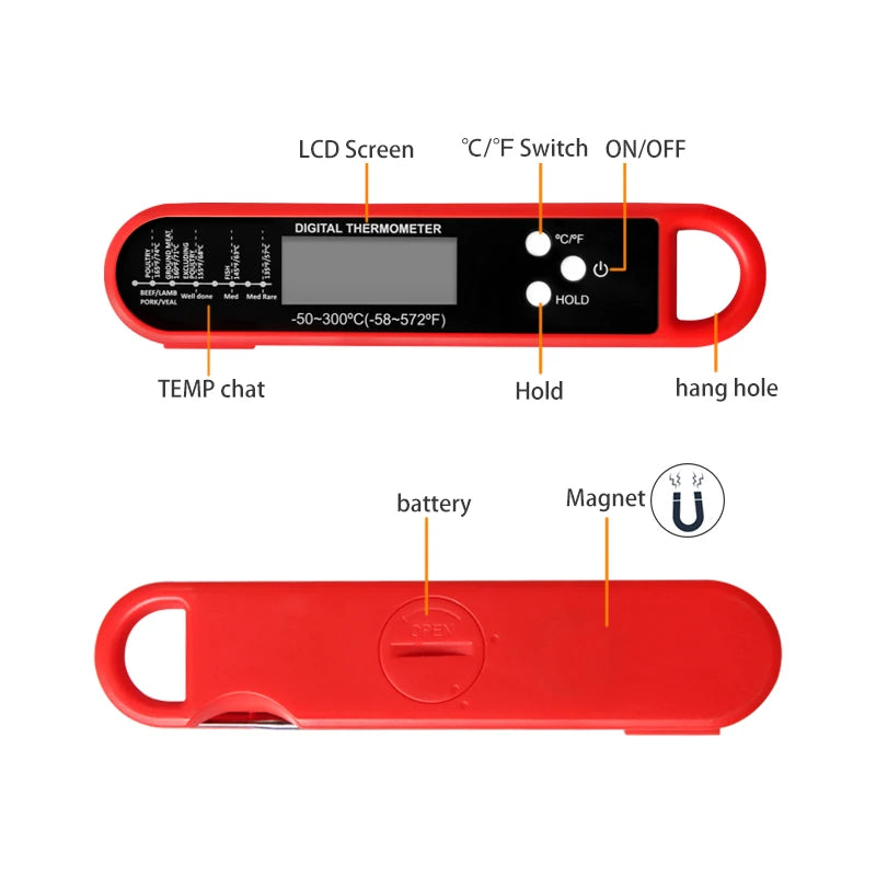 Professional Meat Thermometer Digital, Instant Read With High Accuracy Waterproof & Backlit For Grill, BBQ, Oven, Kitchen