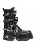 Black Gothic Skull & Chain Leather Combat Boots