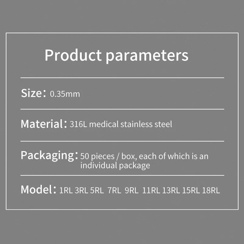 DM 50pcs Round Liner Tattoo Needles 1RL 3RL 5RL 7RL 9RL 11RL 13RL 15RL 18RL 0.35MM Disposable Sterilized Safety Tattoo Needle