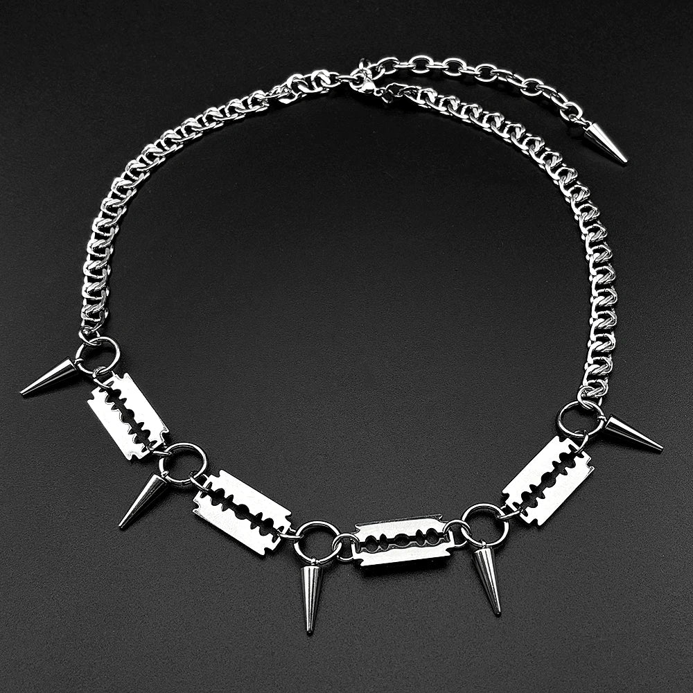 Punk Razor Blade & Spike Chain Choker