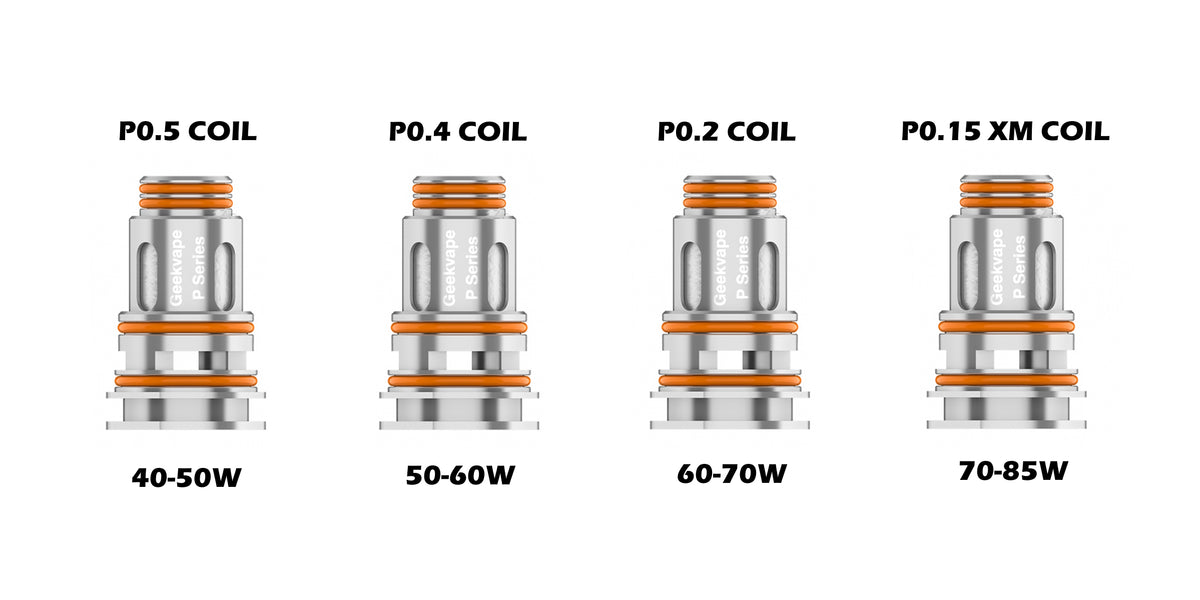 Geekvape P Series replacement coil lineup P0.5 P0.4 P0.2 and P0.15 XM