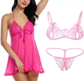 Bra & Panty Set Self Design Pink Lingerie Set (Size 38)
