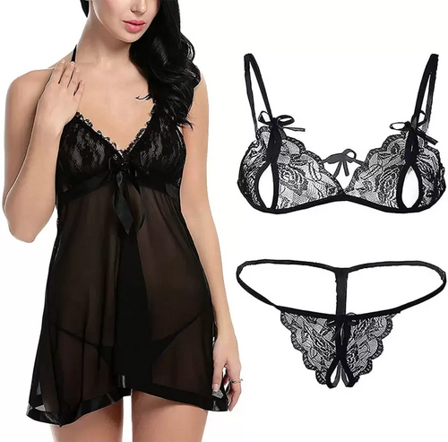 Bra & Panty Set Self Design Black, Black Lingerie Set (Size