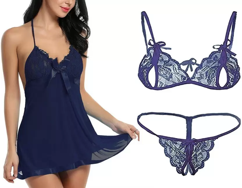 Bra & Panty Set Self Design Navy Blue, Navy Blue Lingerie Set