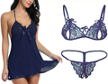 Bra & Panty Set Self Design Navy Blue, Navy Blue Lingerie Set