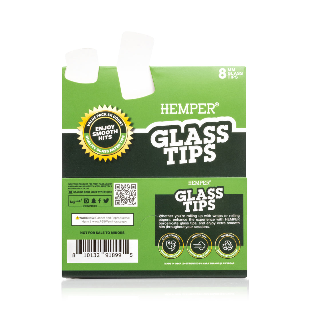 Hemper 5PK Glass Filter Tips 8mm | 10ct Display