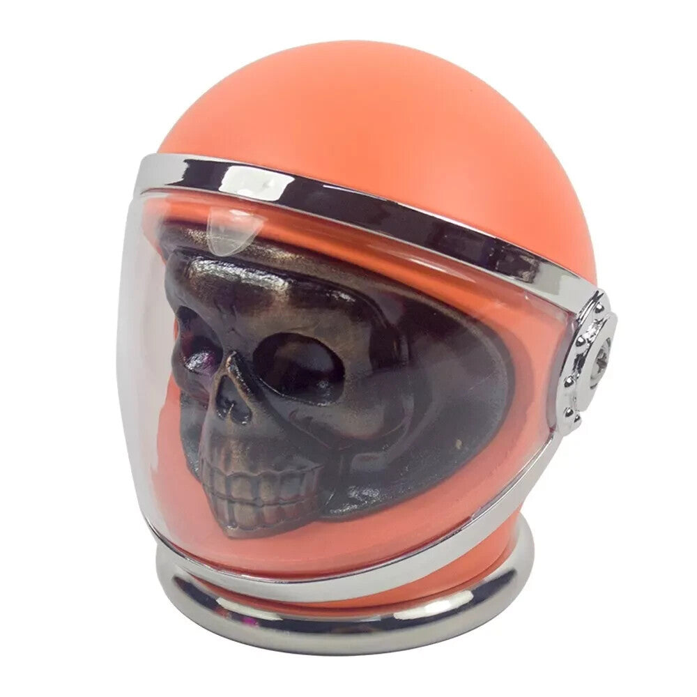 Orange GR344 skull helmet four-piece grinder with clear visor and silver-tone trim