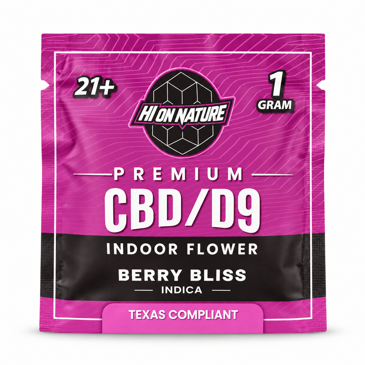 Hi On Nature Berry Bliss CBD/D9 Indoor Flower 1g pouch — front view