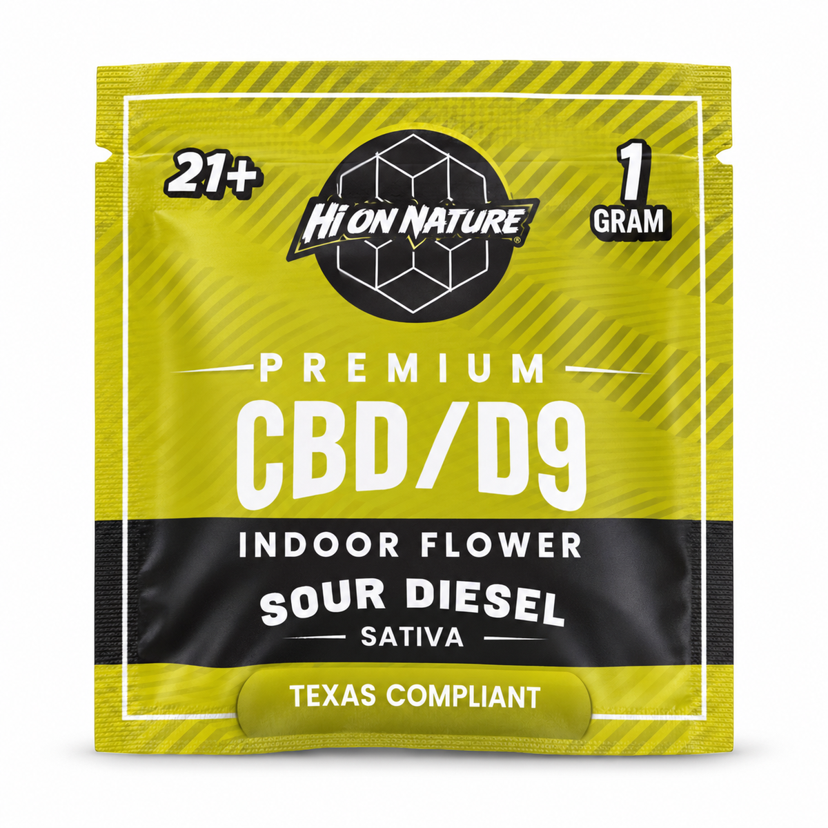 Hi On Nature Sour Diesel CBD/D9 Indoor Flower 1g pouch — front view