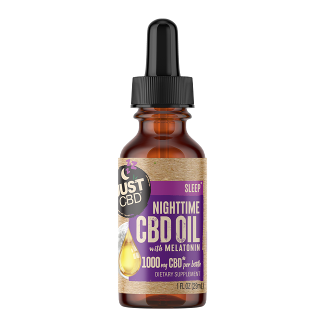 JustCBD Nighttime CBD Oil with Melatonin 1000 mg bottle