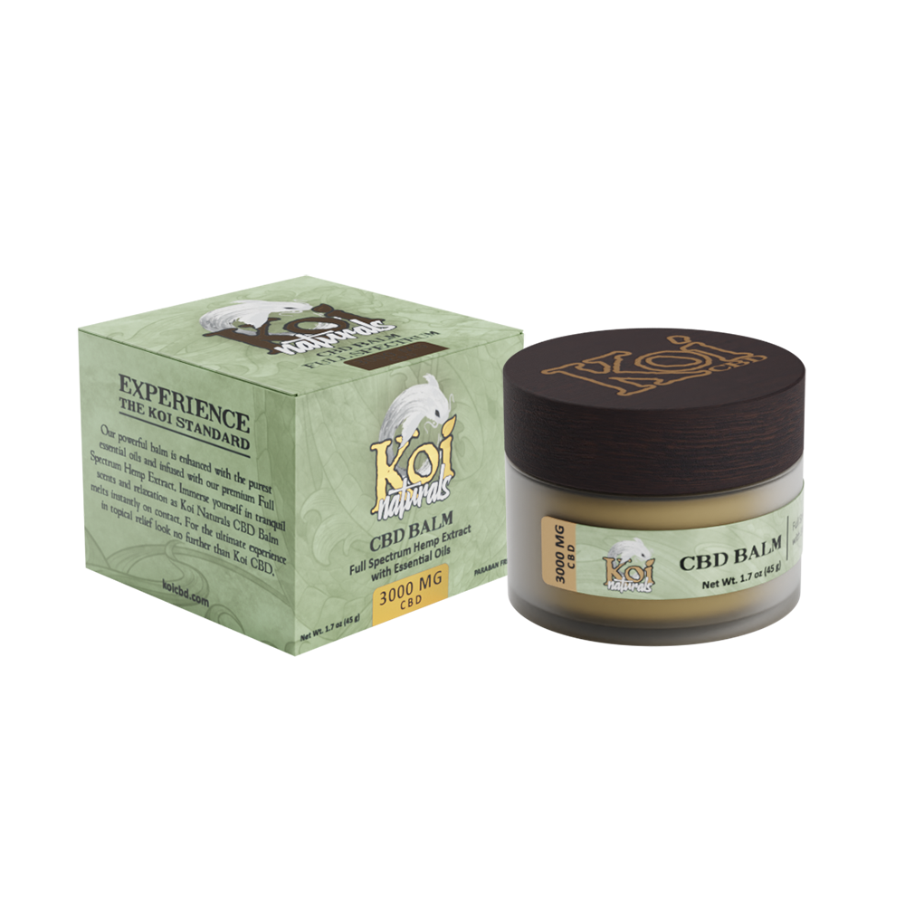 Koi Full Spectrum CBD Balm – 3000 mg – 1.7 oz jar and box