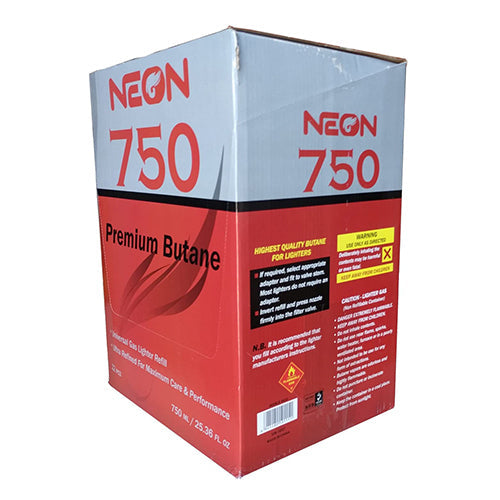 NEON 750ml butane display reference; listing includes one can