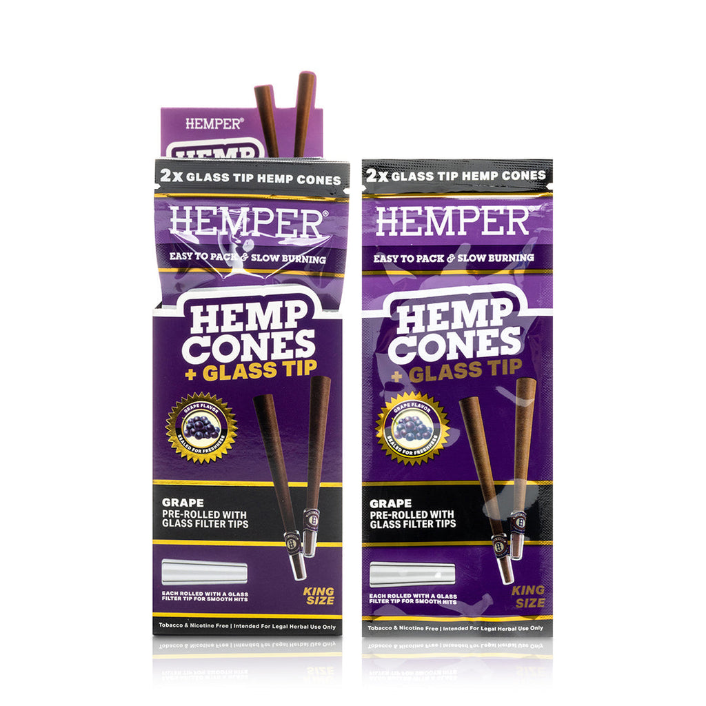 Hemper Pre-Rolled 2PK Glass Tipped Hemp Cones | King Size - 12ct Display