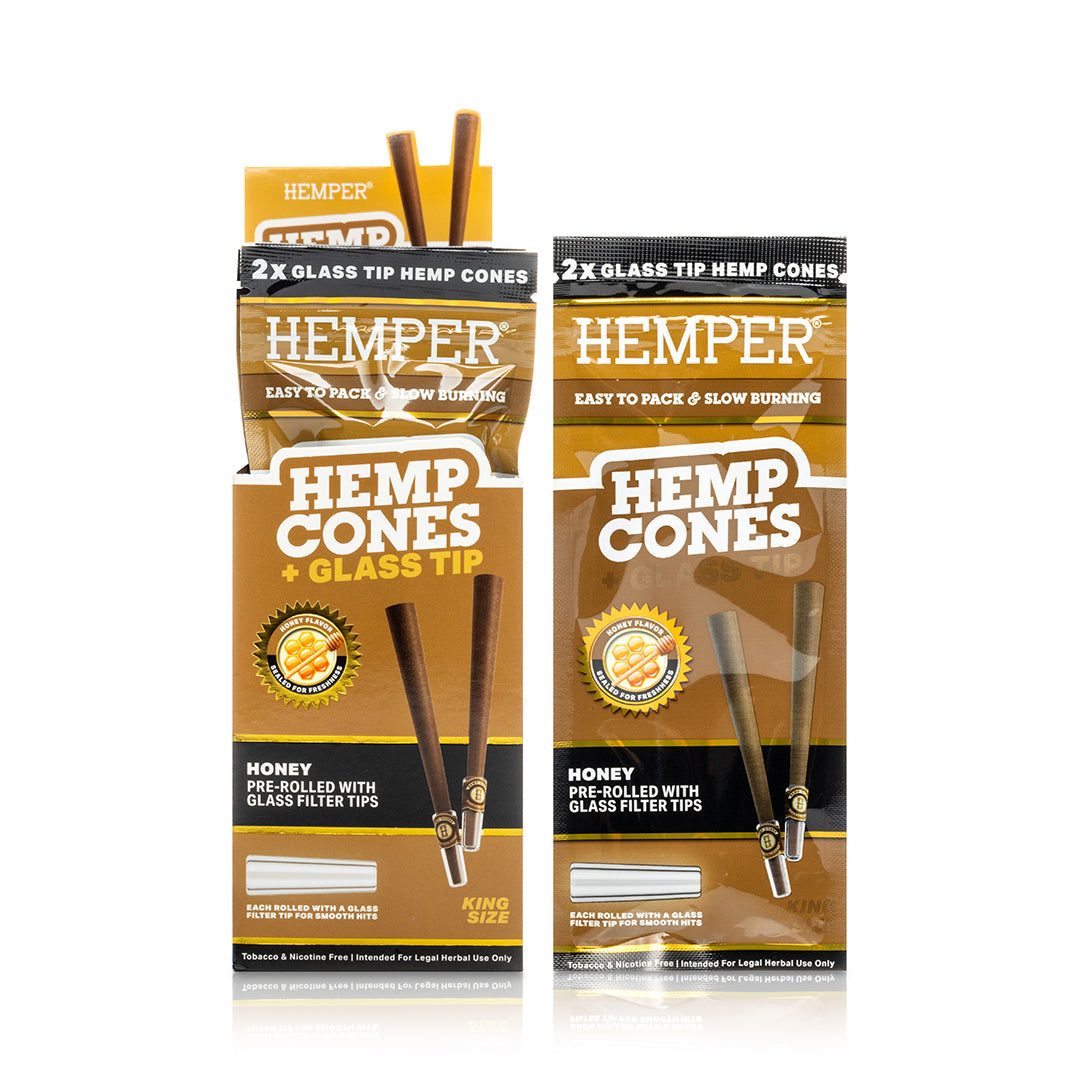 Hemper Pre-Rolled 2PK Glass Tipped Hemp Cones | King Size - 12ct Display