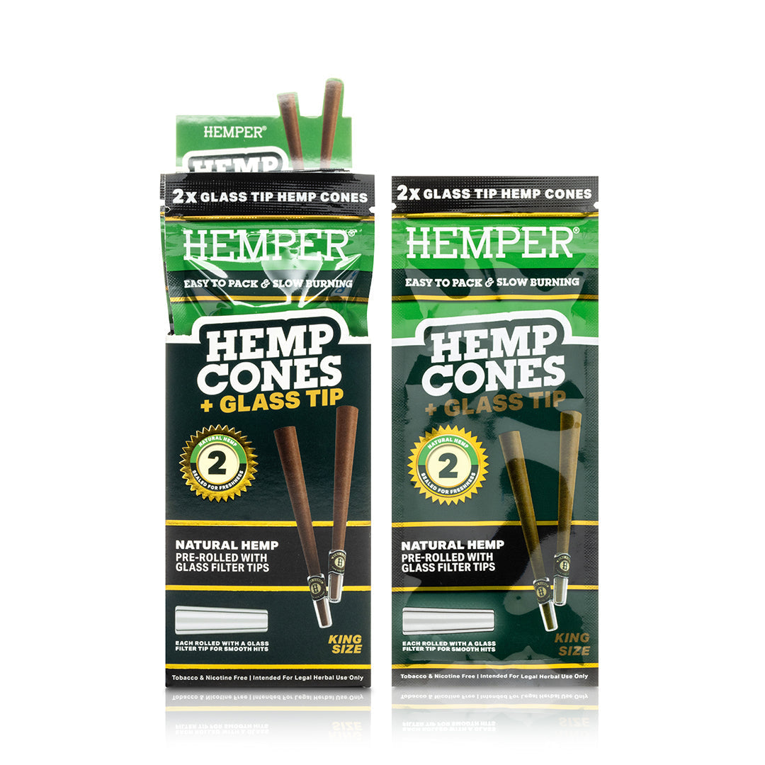 Hemper Pre-Rolled 2PK Glass Tipped Hemp Cones | King Size - 12ct Display