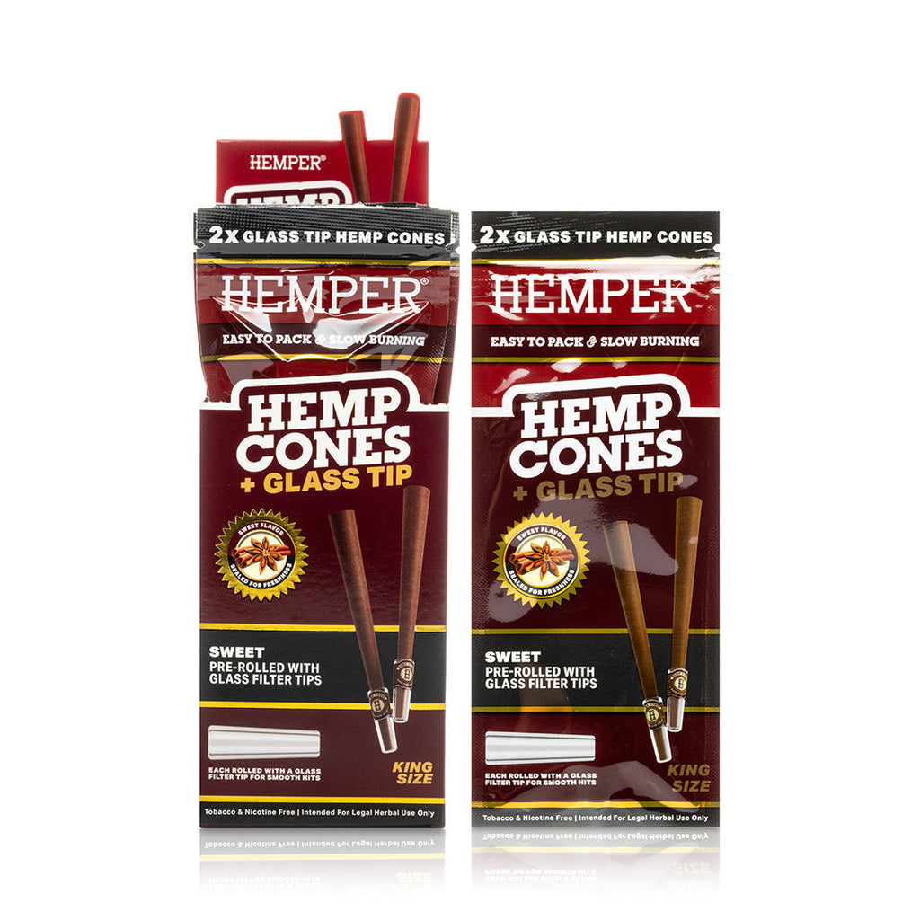 Hemper Pre-Rolled 2PK Glass Tipped Hemp Cones | King Size - 12ct Display