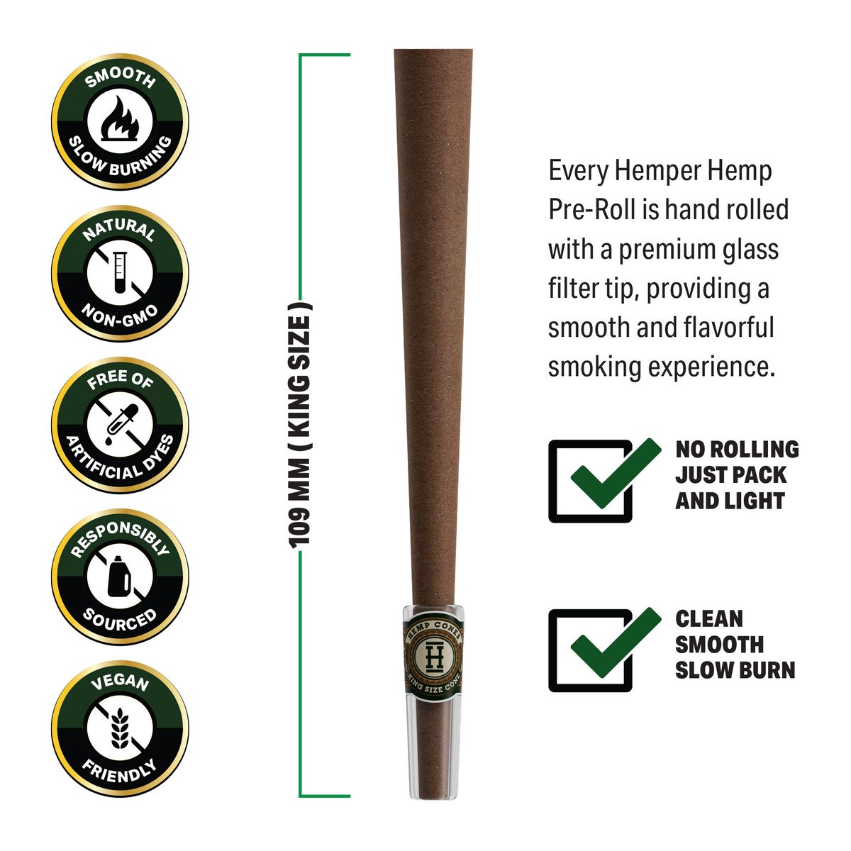 Hemper Pre-Rolled 2PK Glass Tipped Hemp Cones | King Size - 12ct Display