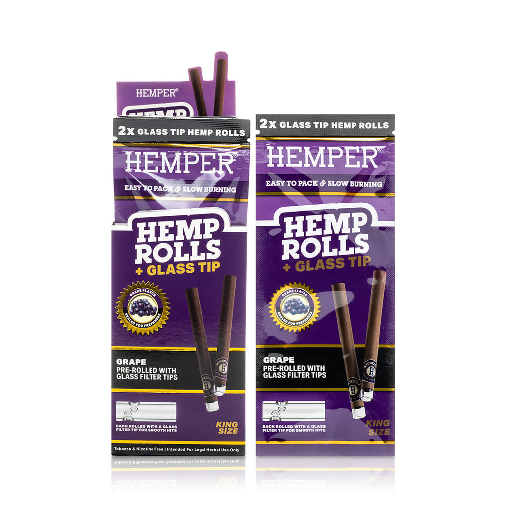 Hemper Pre-Rolled 2PK Glass Tipped Hemp Rolls | King Size - 12ct Display