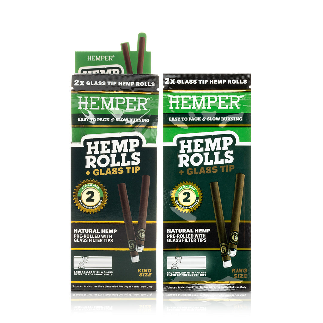Hemper Pre-Rolled 2PK Glass Tipped Hemp Rolls | King Size - 12ct Display