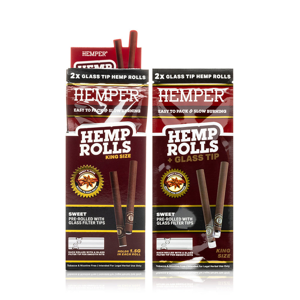 Hemper Pre-Rolled 2PK Glass Tipped Hemp Rolls | King Size - 12ct Display