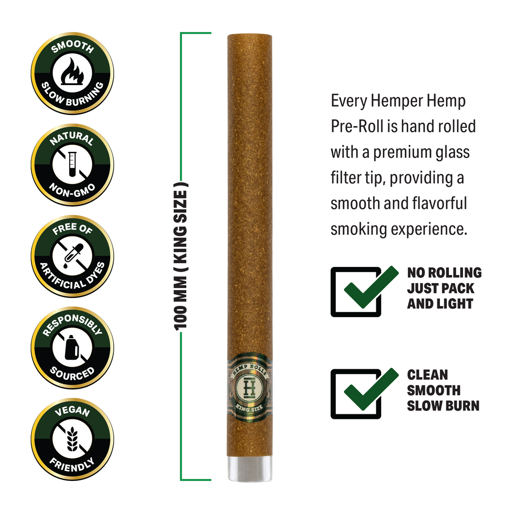 Hemper Pre-Rolled 2PK Glass Tipped Hemp Rolls | King Size - 12ct Display