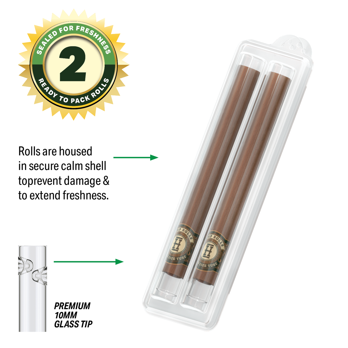 Hemper Pre-Rolled 2PK Glass Tipped Hemp Rolls | King Size - 12ct Display