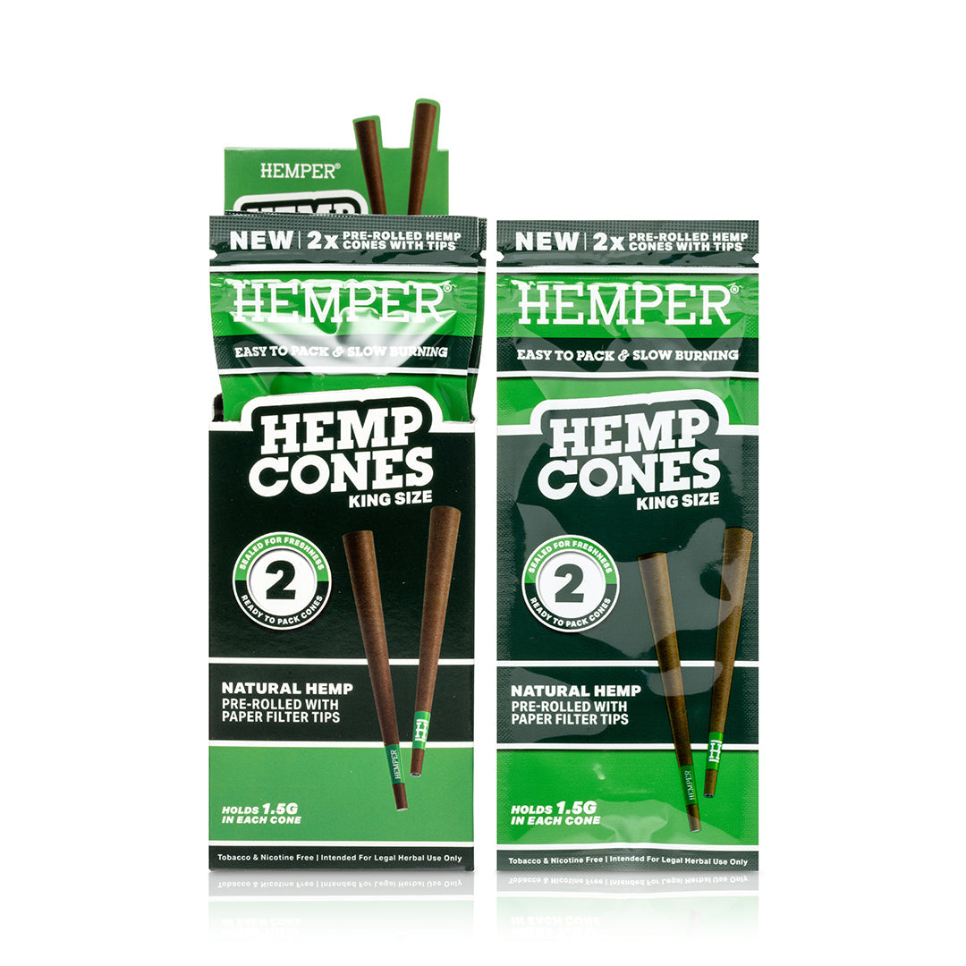 Hemper Pre-Rolled 2PK Paper Tip Hemp Cones | King Size - 12ct Display