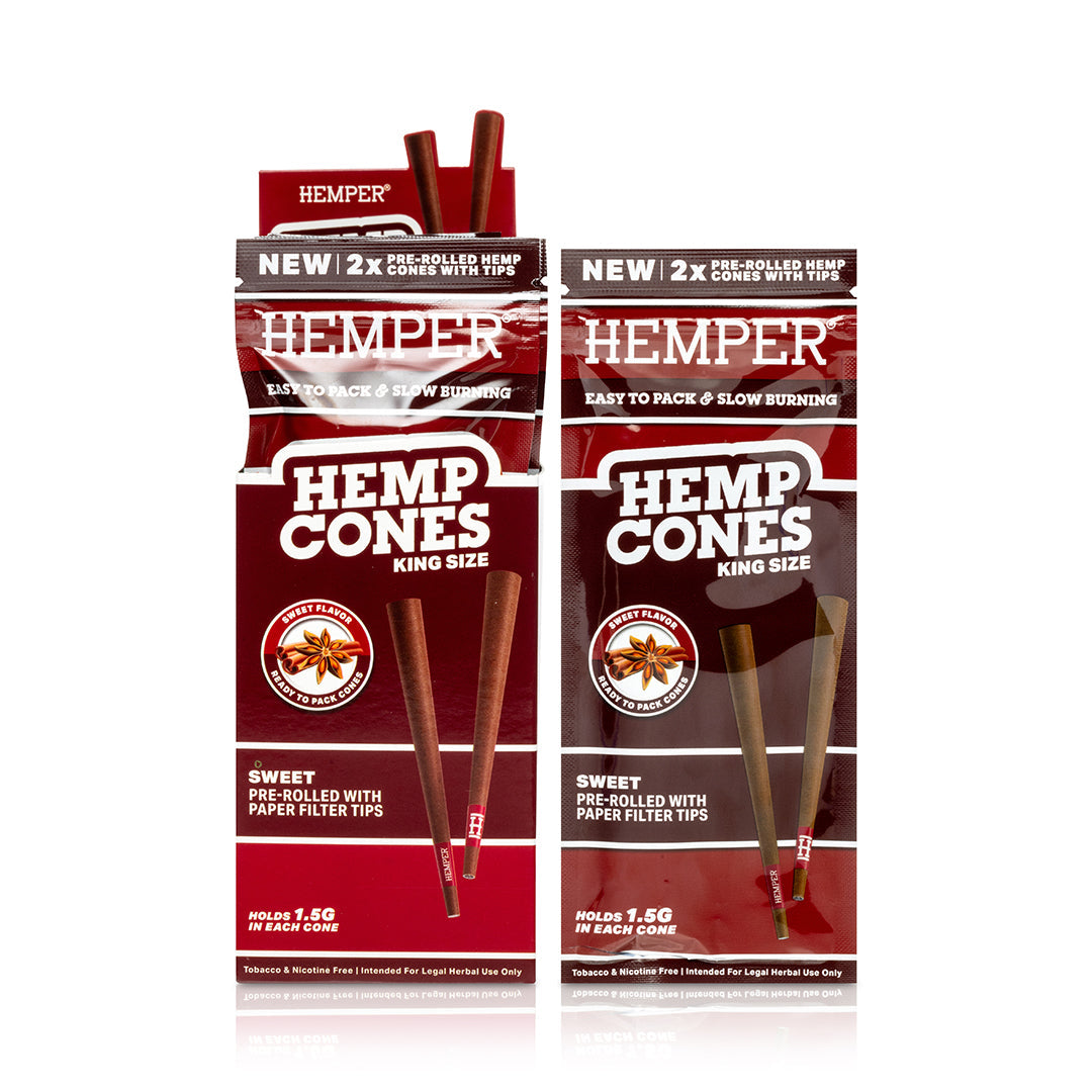 Hemper Pre-Rolled 2PK Paper Tip Hemp Cones | King Size - 12ct Display