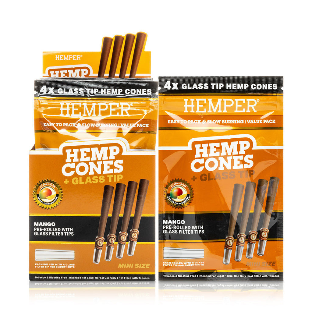 Hemper Pre-Rolled 4PK Glass Tipped Hemp Cones | Mini Size - 12ct Display