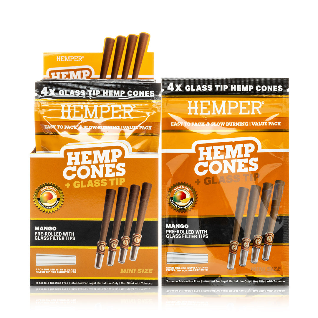 Hemper Pre-Rolled 4PK Glass Tipped Hemp Cones | Mini Size - 12ct Display