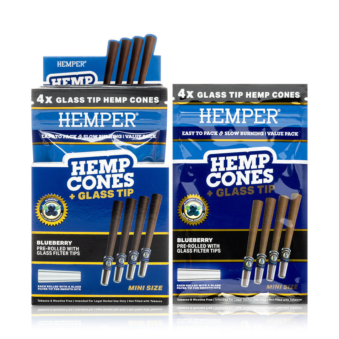 Hemper Pre-Rolled 4PK Glass Tipped Hemp Cones | Mini Size - 12ct Display