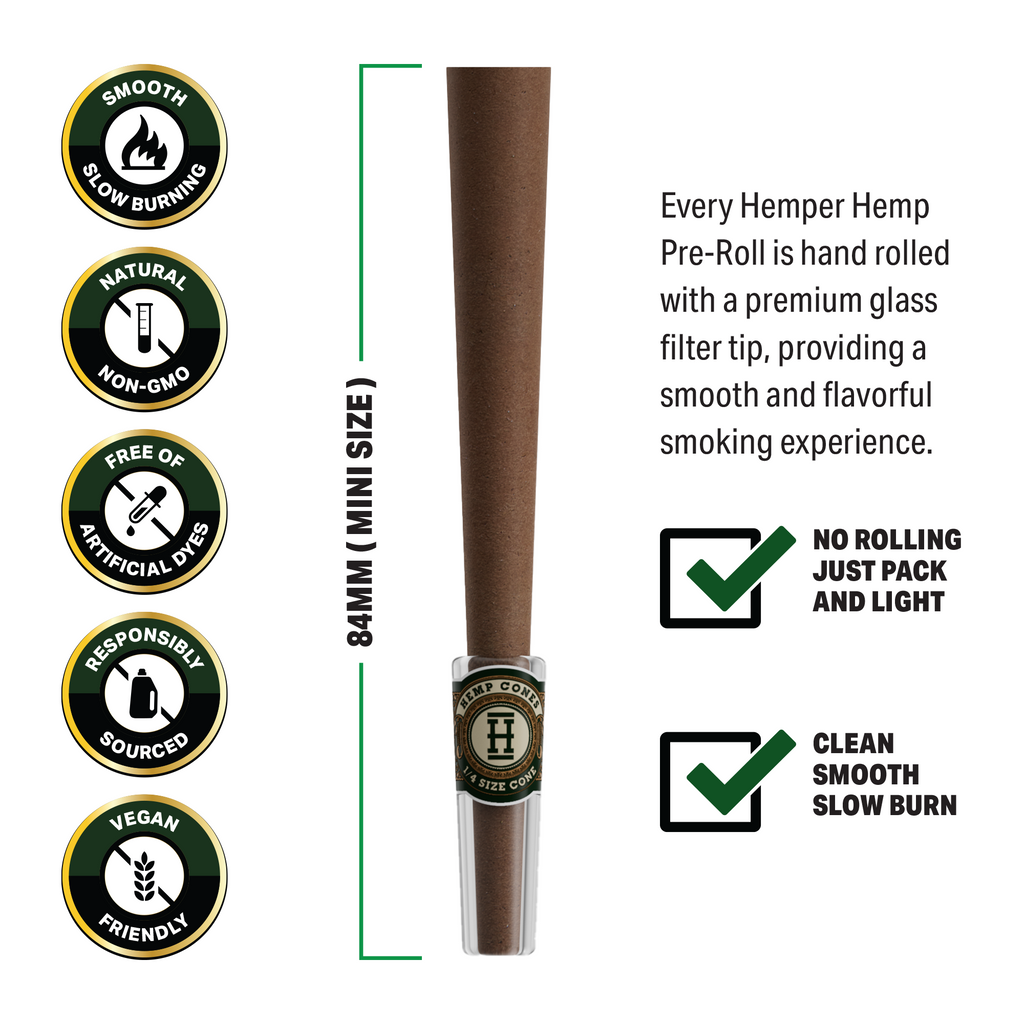 Hemper Pre-Rolled 4PK Glass Tipped Hemp Cones | Mini Size - 12ct Display