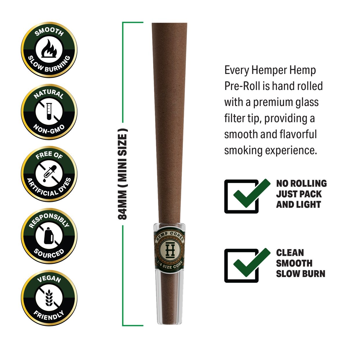 Hemper Pre-Rolled 4PK Glass Tipped Hemp Cones | Mini Size - 12ct Display