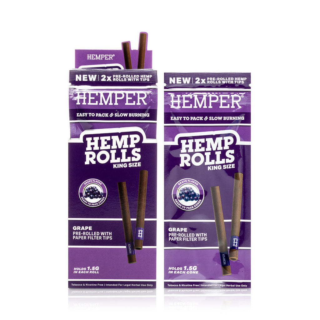 Hemper Pre-Rolled 2PK Paper Tip Hemp Rolls | King Size - 12ct Display