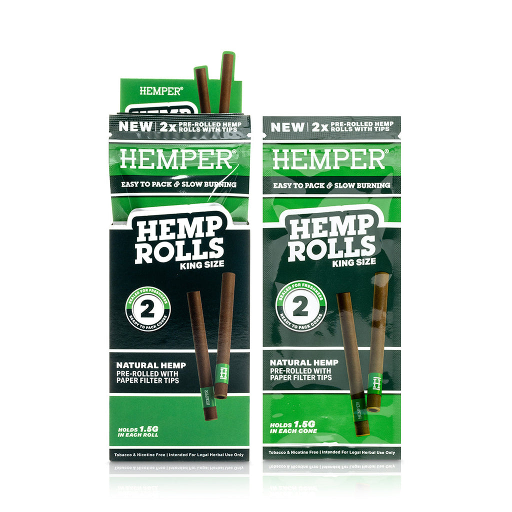 Hemper Pre-Rolled 2PK Paper Tip Hemp Rolls | King Size - 12ct Display