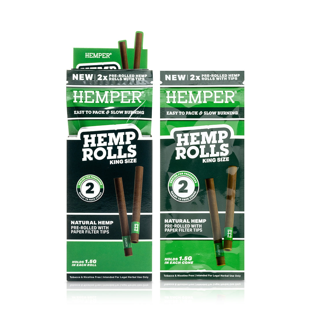 Hemper Pre-Rolled 2PK Paper Tip Hemp Rolls | King Size - 12ct Display