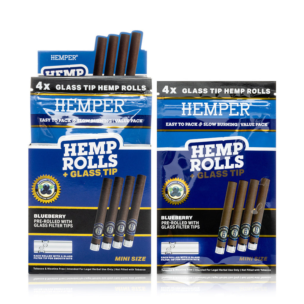 Hemper Pre-Rolled 4PK Glass Tipped Hemp Rolls | Mini Size - 12ct Display