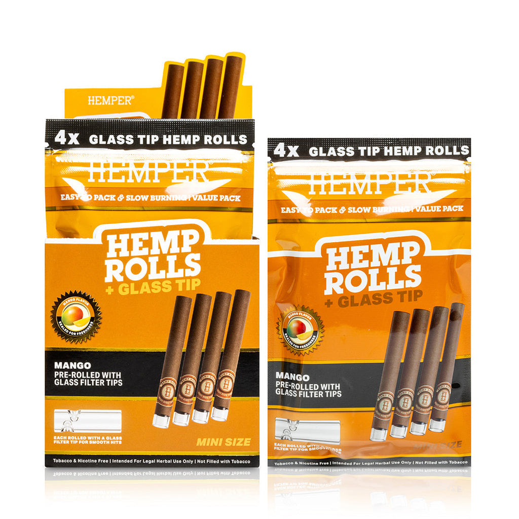 Hemper Pre-Rolled 4PK Glass Tipped Hemp Rolls | Mini Size - 12ct Display