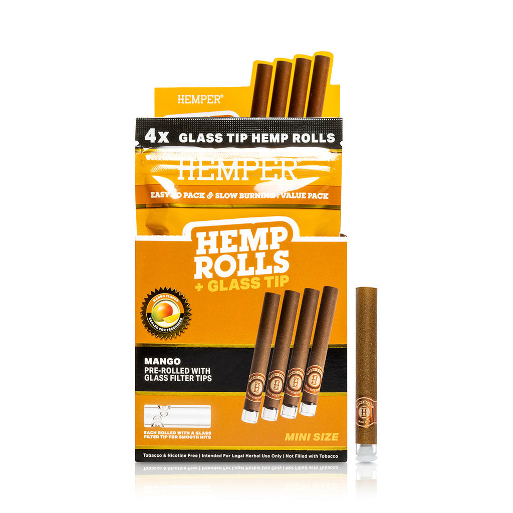 Hemper Pre-Rolled 4PK Glass Tipped Hemp Rolls | Mini Size - 12ct Display