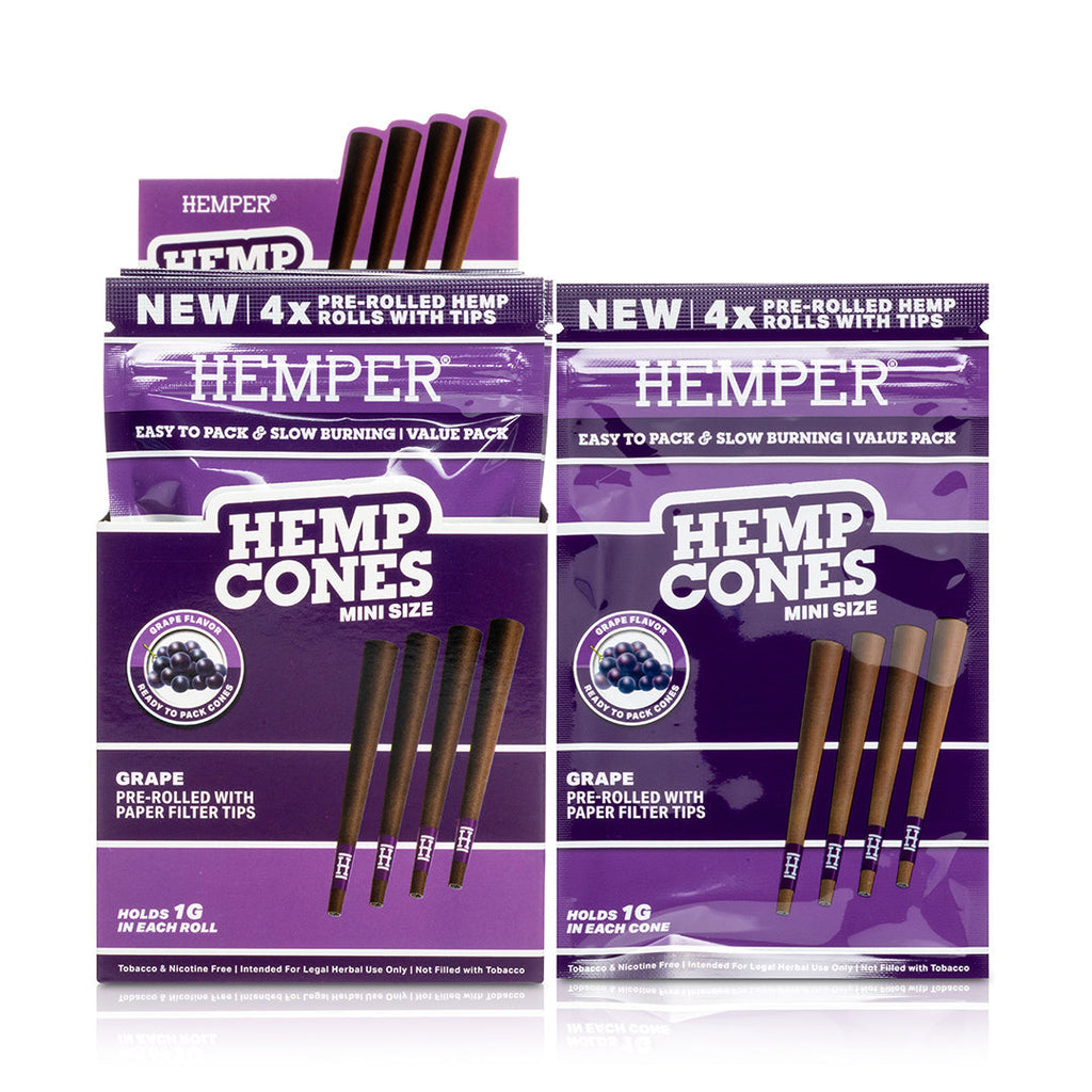Hemper Pre-Rolled 4PK Paper Tip Hemp Cones | Mini Size - 12ct Display