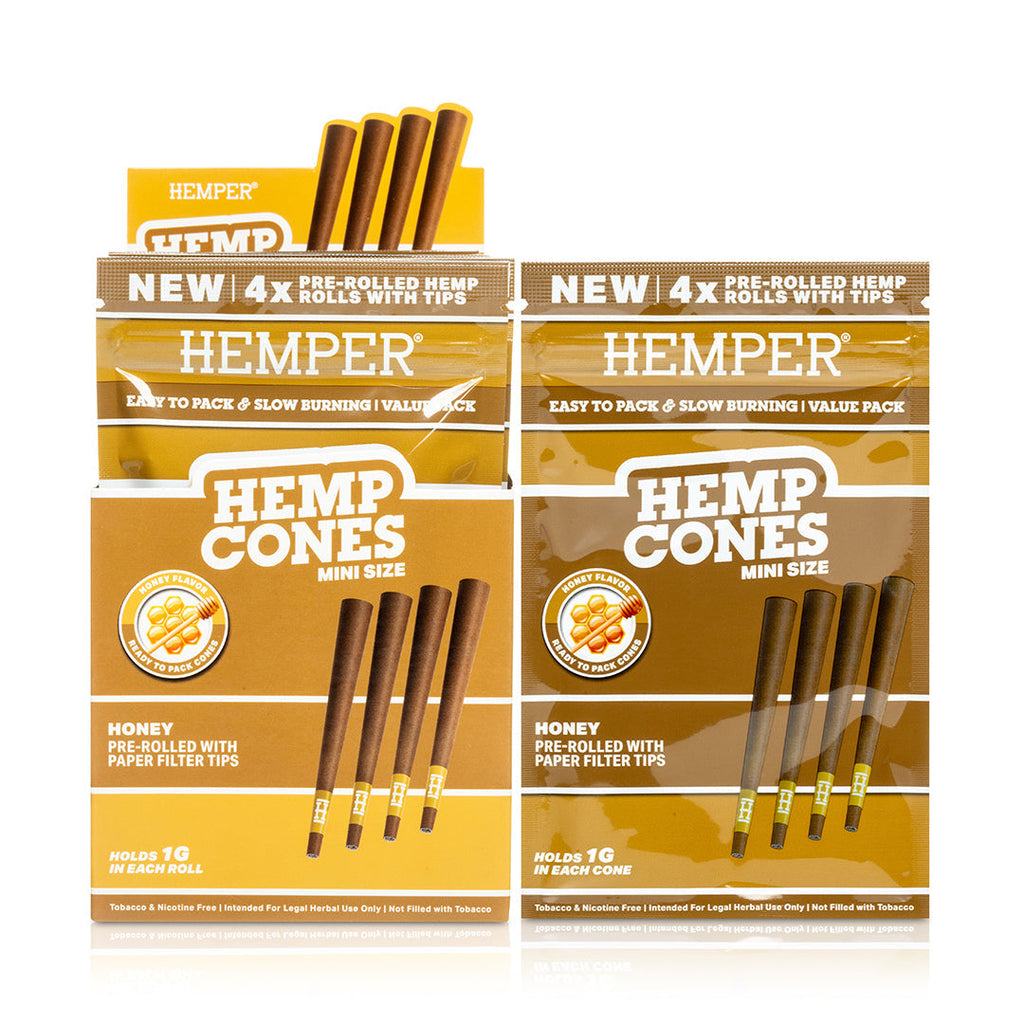Hemper Pre-Rolled 4PK Paper Tip Hemp Cones | Mini Size - 12ct Display